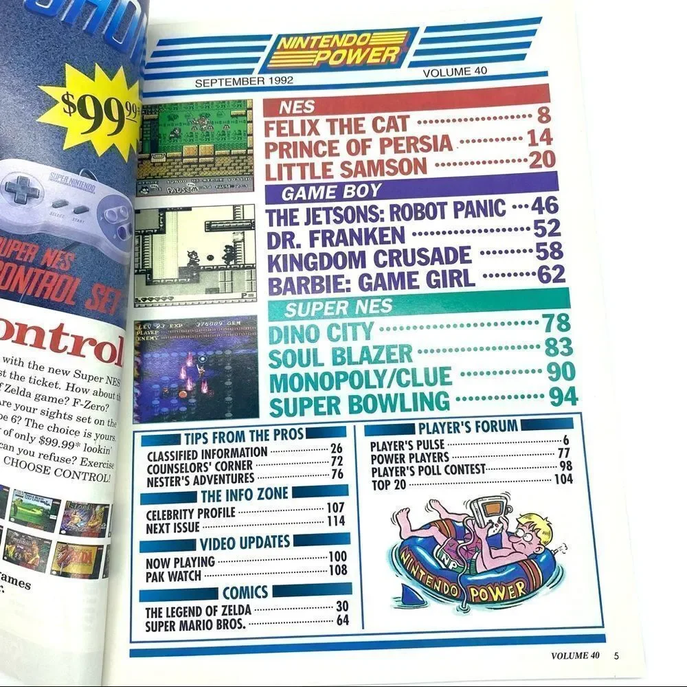 Nintendo Power Magazine September 1992 #40 Felix The Cat With Spider-Man Poster
